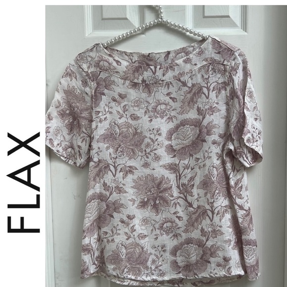 FLAX 100% Linen Short Sleeve Floral Top - Picture 1 of 4